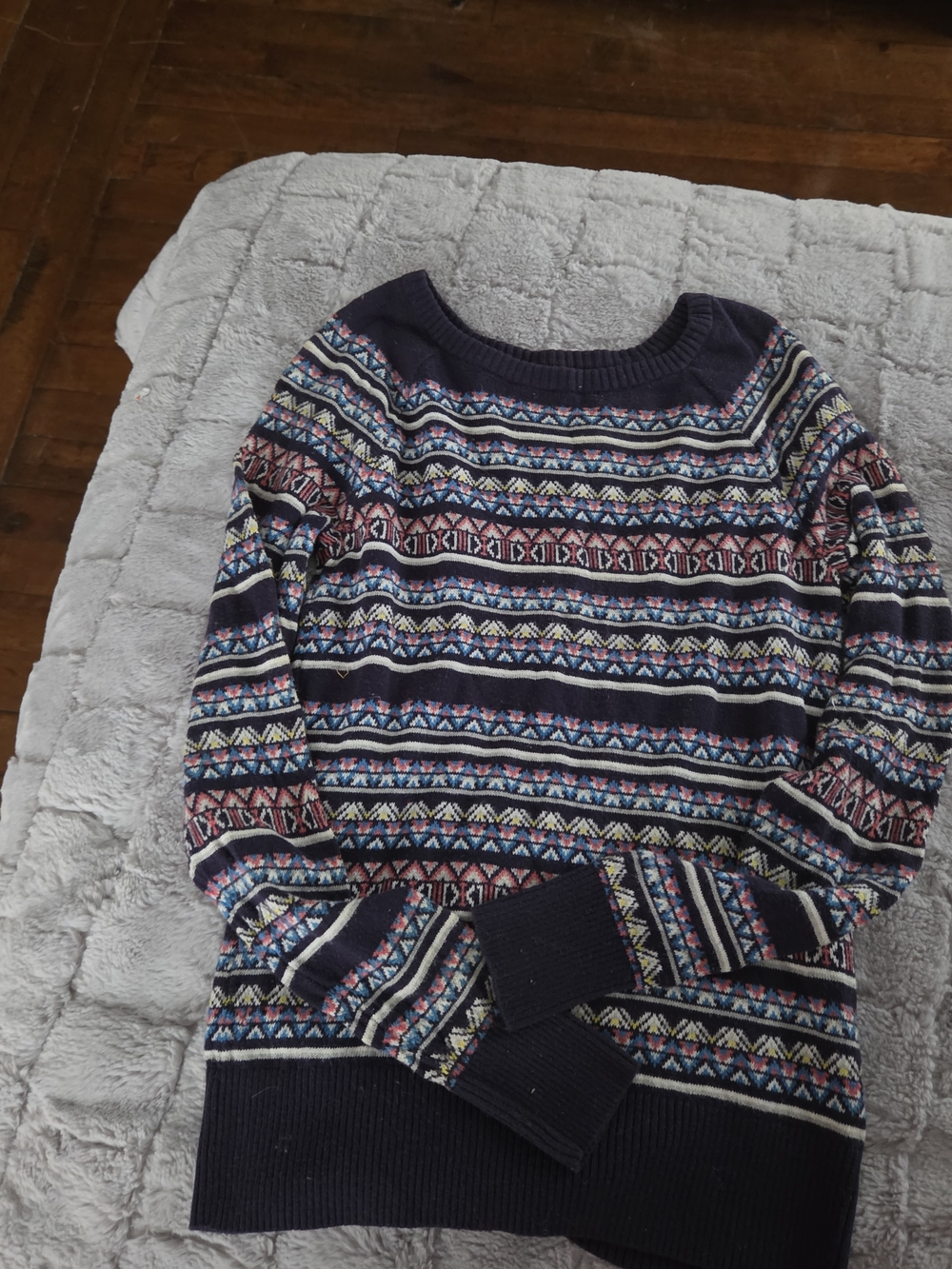 Merona Navy Multicolor Fair Isle Crewneck Sweater